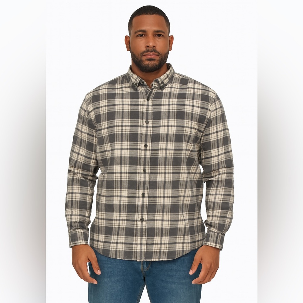 Croft & Barrow Gray & White Long Sleeve Button Down Flannel Shirt Size 2XL